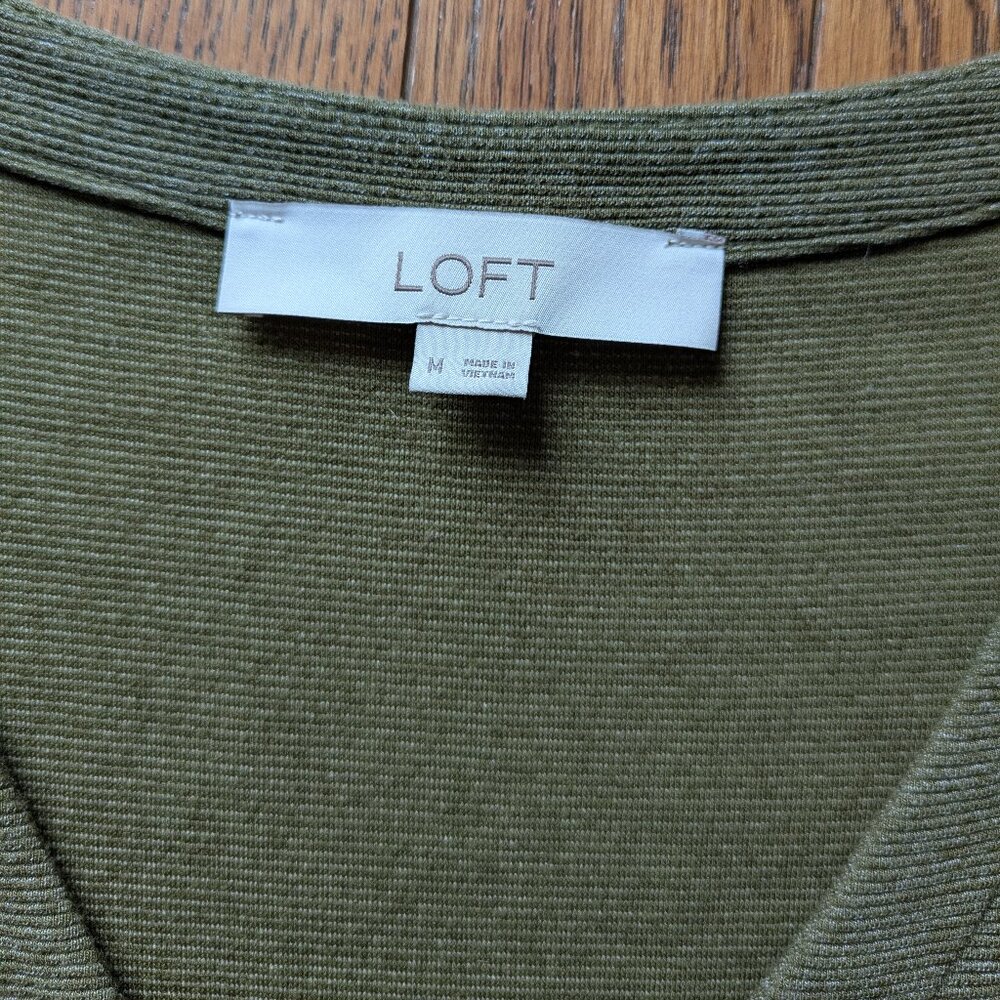 LOFT Olive Green Ribbed V-Neck Fit-and-Flare Dress - Picture 5 of 6
